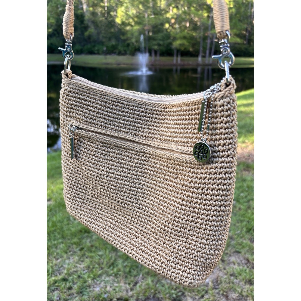 The Sak Lumi Crochet Crossbody Bag Bamboo Tan Beige Hand-Crochet Purse Boho